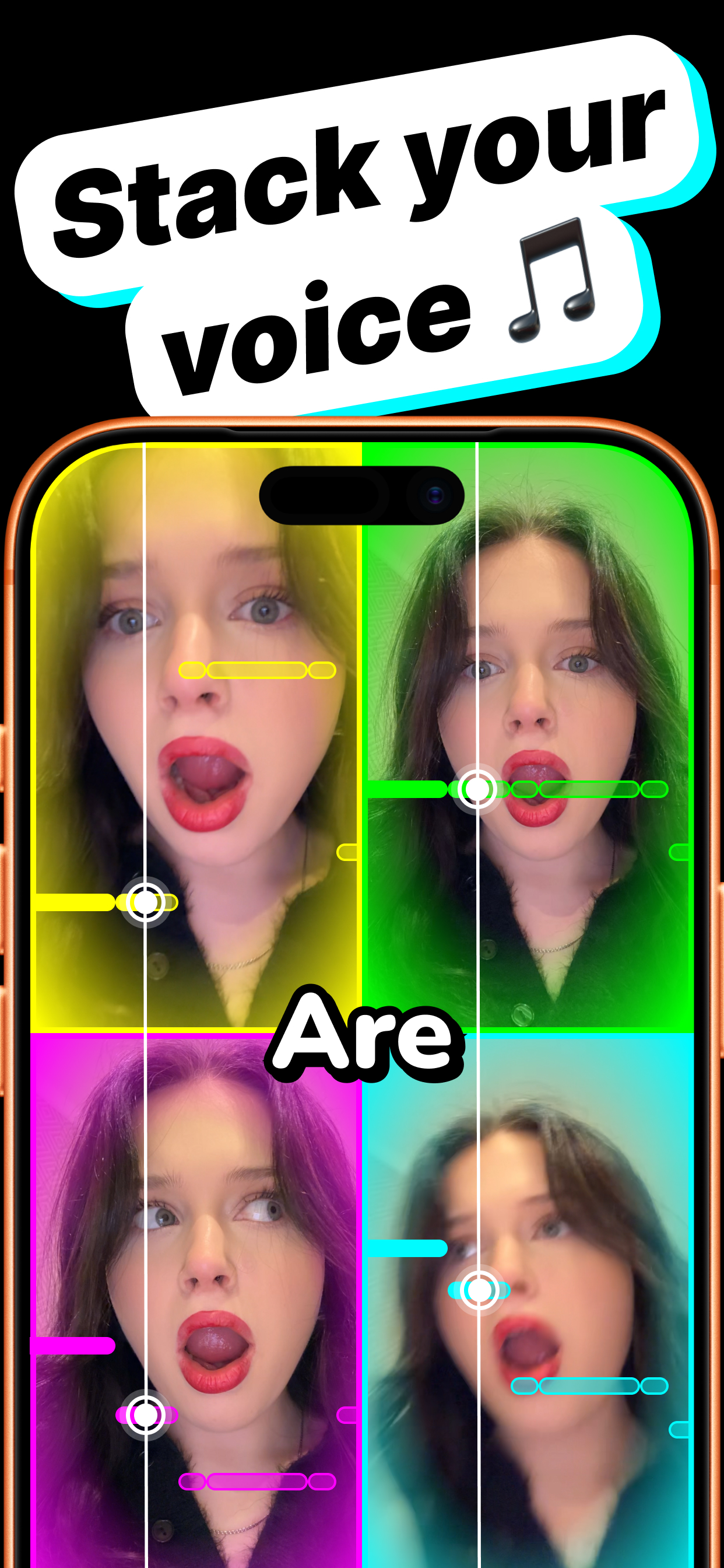 Howli stacked voice video grid with four harmony parts