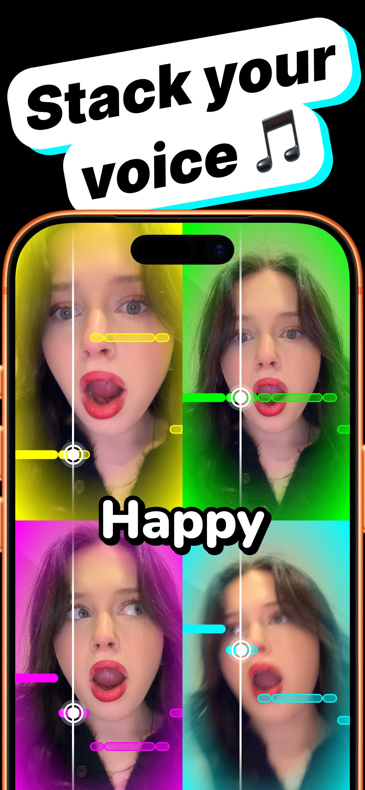 Howli stacked voice video grid with four harmony parts